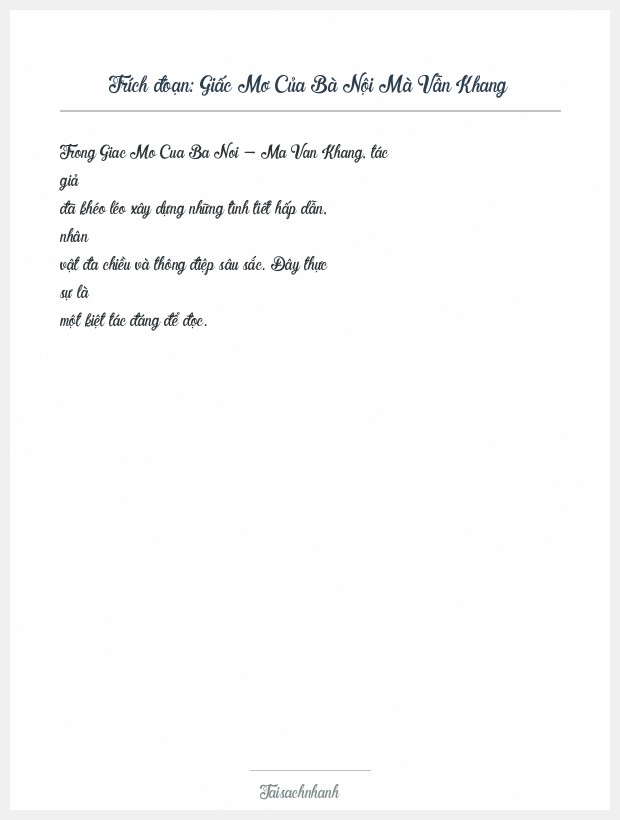 Trích đoạn Giấc Mơ Của Bà Nội Mà Vẫn Khang