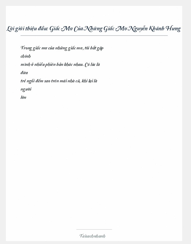 Trích đoạn Giấc Mơ Của Những Giấc Mơ Nguyễn Khánh Hưng