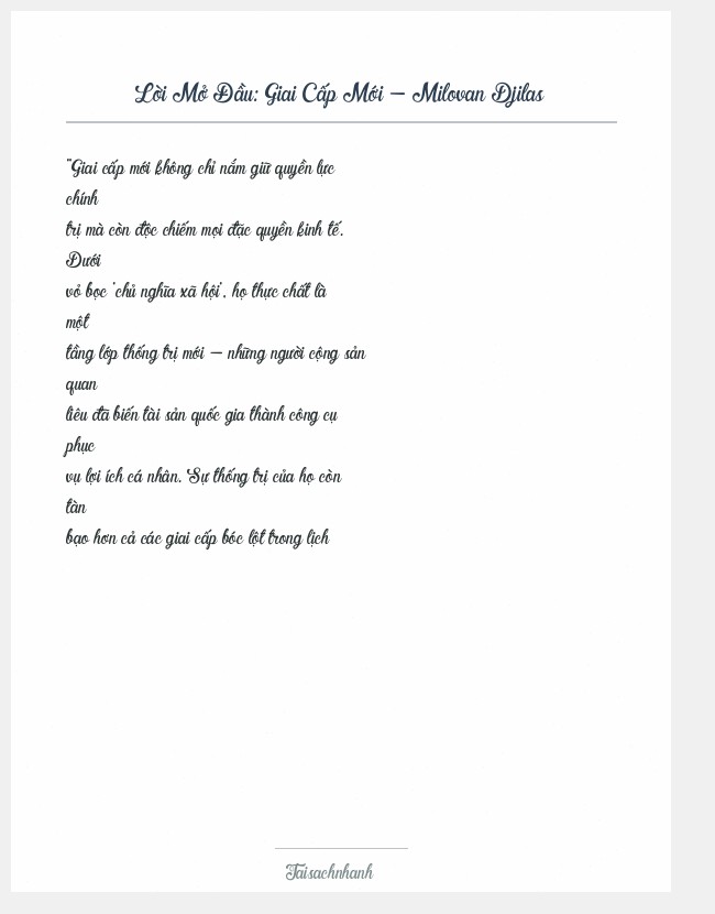 Trích đoạn Giai Cấp Mới - Milovan Djilas