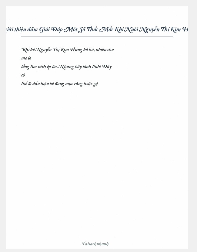 Trích đoạn Giải Đáp Một Số Thắc Mắc Khi Nuôi Nguyễn Thị Kim Hưng