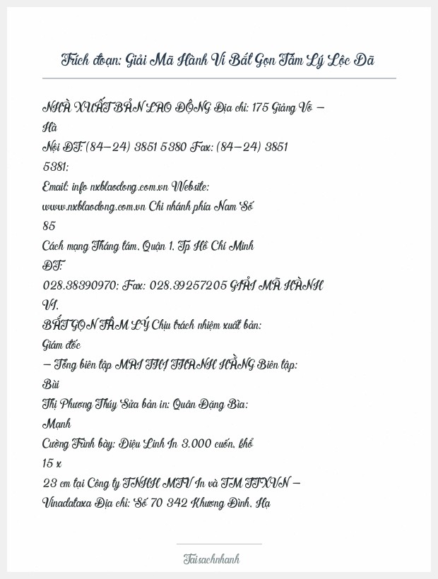 Trích đoạn Giải Mã Hành Vi Bắt Gọn Tâm Lý Lộc Dã