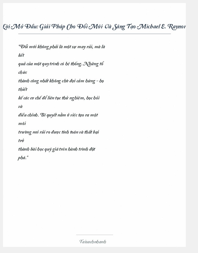 Trích đoạn Giải Pháp Cho Đổi Mới Và Sáng Tạo Michael E. Raynor