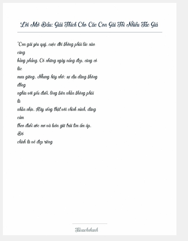 Trích đoạn Giải Thích Cho Các Con Gái Tôi Nhiều Tác Giả