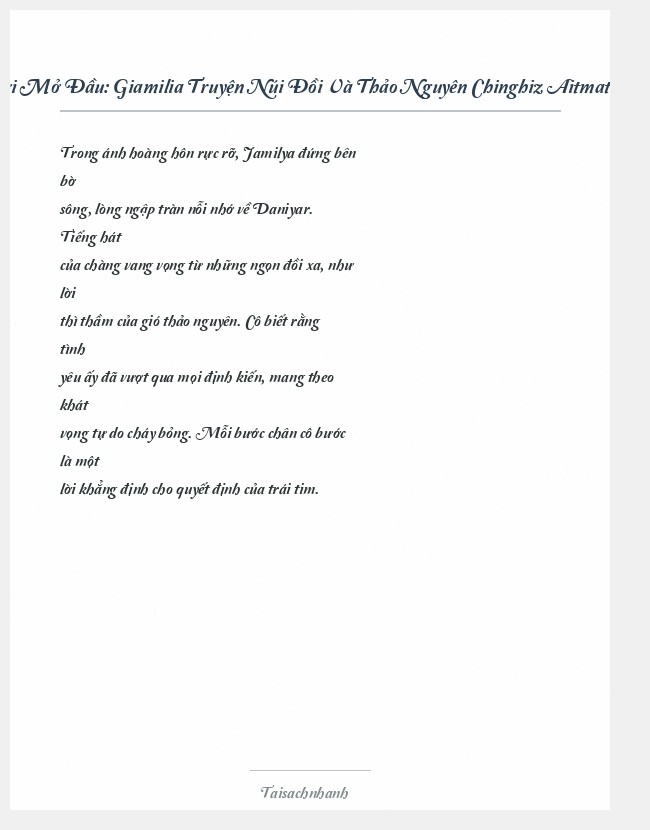 Trích đoạn Giamilia Truyện Núi Đồi Và Thảo Nguyên Chinghiz Aitmatop
