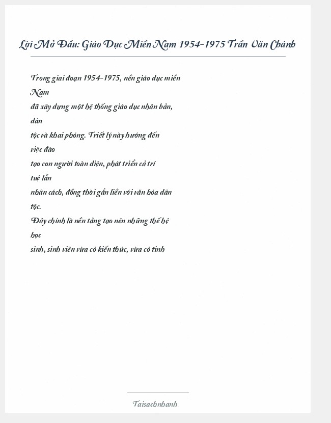 Trích đoạn Giáo Dục Miền Nam 1954-1975 Trần Văn Chánh