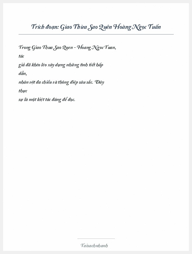 Trích đoạn Giao Thừa Sao Quên Hoàng Ngọc Tuấn