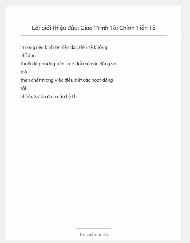 Trích đoạn Giáo Trình Tài Chính Tiền Tệ