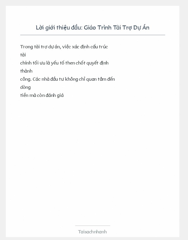 Trích đoạn Giáo Trình Tài Trợ Dự Án
