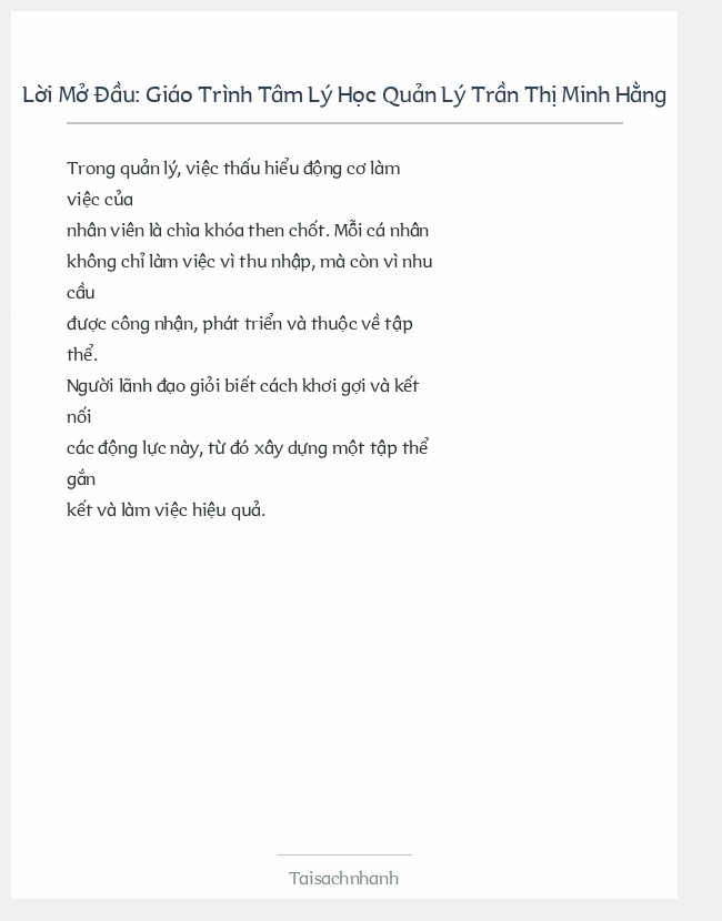 Trích đoạn Giáo Trình Tâm Lý Học Quản Lý Trần Thị Minh Hằng