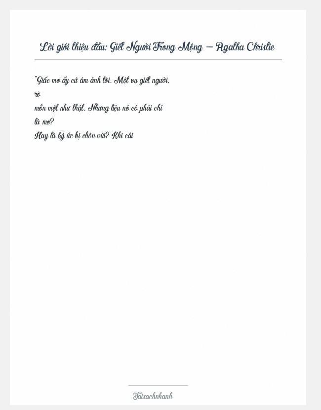Trích đoạn Giết Người Trong Mộng - Agatha Christie