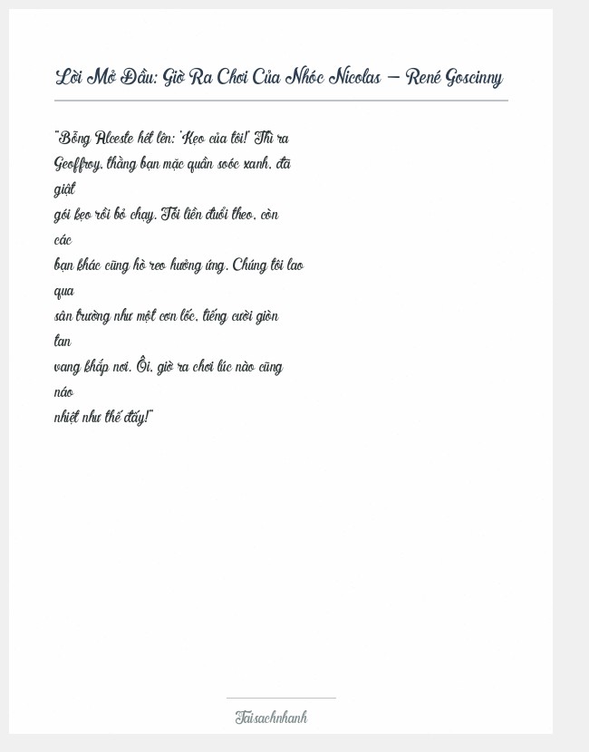 Trích đoạn Giờ Ra Chơi Của Nhóc Nicolas - René Goscinny