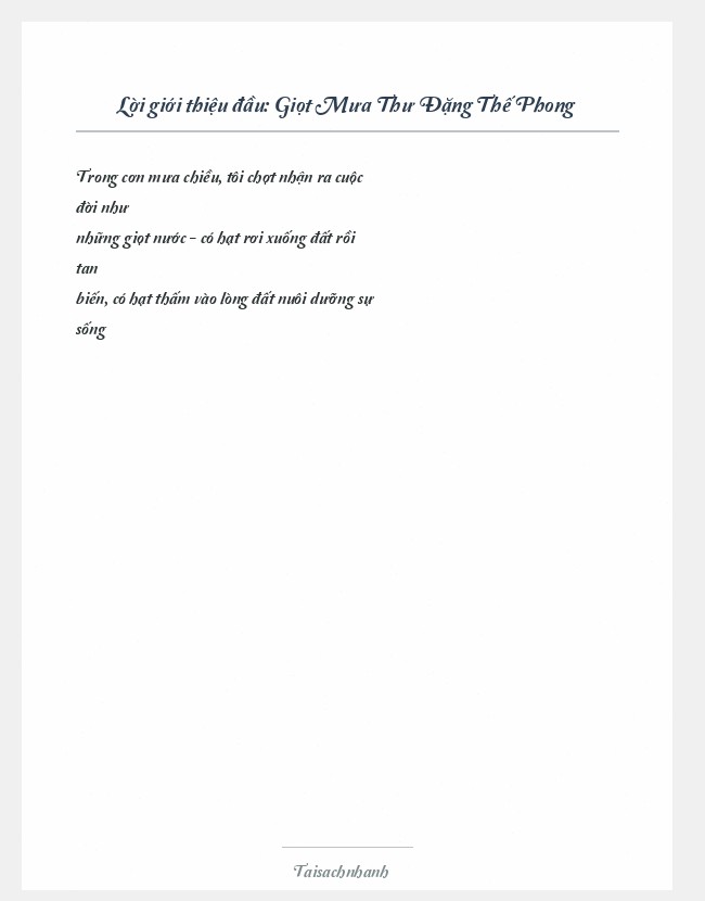 Trích đoạn Giọt Mưa Thư Đặng Thế Phong