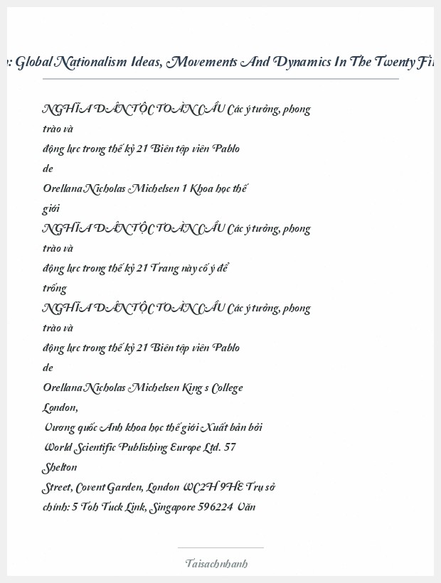 Trích đoạn Global Nationalism Ideas, Movements And Dynamics In The Twenty First Century