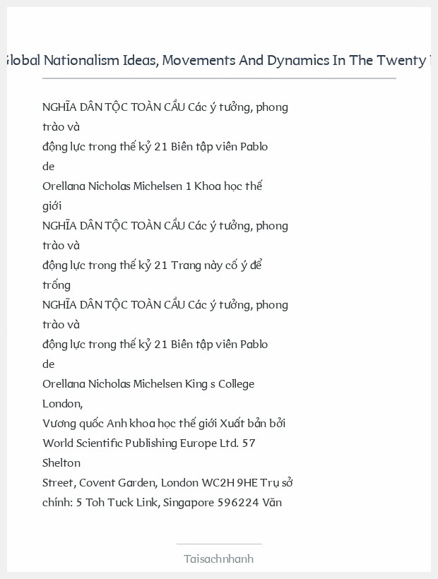 Trích đoạn Global Nationalism Ideas, Movements And Dynamics In The Twenty First Century