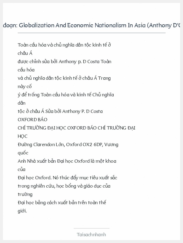 Trích đoạn Globalization And Economic Nationalism In Asia (Anthony D’Costa)