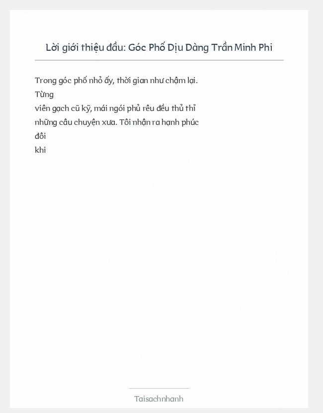 Trích đoạn Góc Phố Dịu Dàng Trần Minh Phi