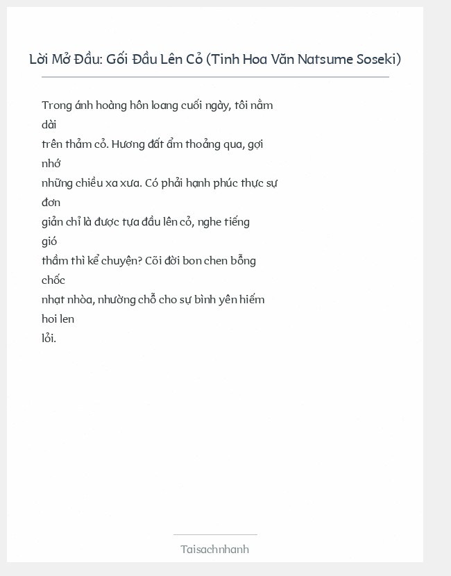 Trích đoạn Gối Đầu Lên Cỏ (Tinh Hoa Văn Natsume Soseki)