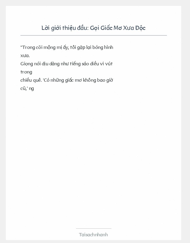 Trích đoạn Gọi Giấc Mơ Xưa Độc