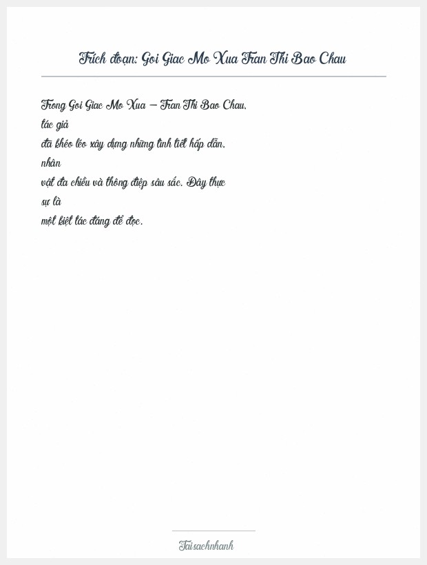 Trích đoạn Goi Giac Mo Xua Tran Thi Bao Chau