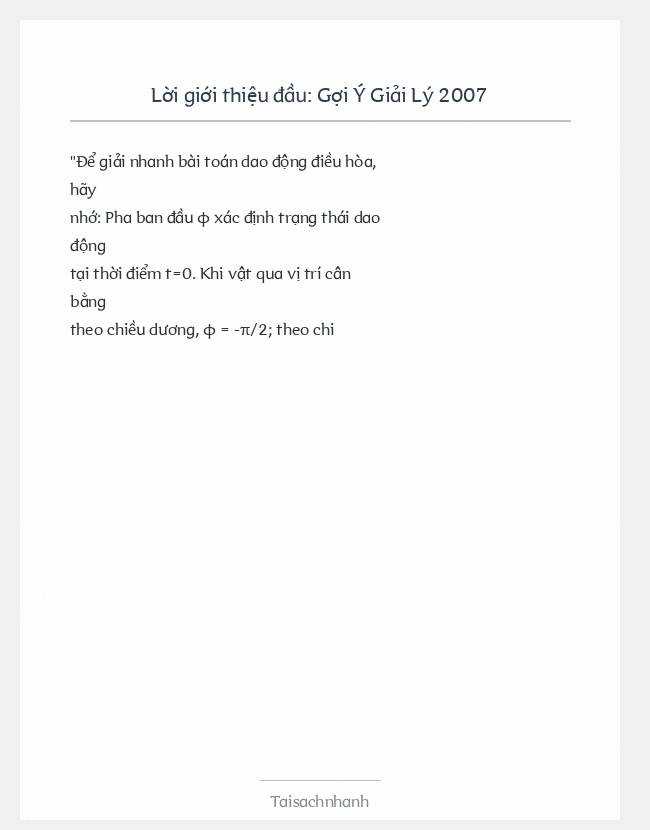 Trích đoạn Gợi Ý Giải Lý 2007