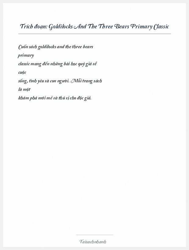 Trích đoạn Goldilocks And The Three Bears Primary Classic