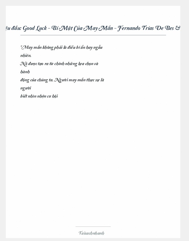 Trích đoạn Good Luck - Bí Mật Của May Mắn - Fernando Trías De Bes & Alex Rov