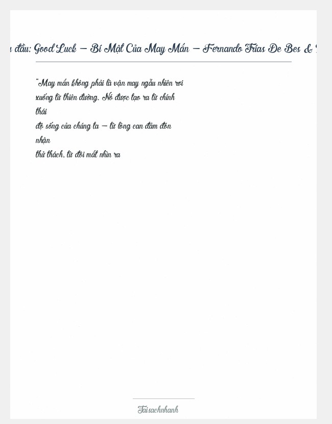 Trích đoạn Good Luck - Bí Mật Của May Mắn - Fernando Trías De Bes & Alex Rovira