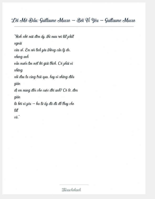 Trích đoạn Guillaume Musso - Bởi Vì Yêu - Guillaume Musso
