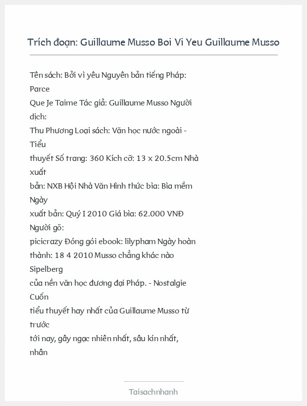 Trích đoạn Guillaume Musso Boi Vi Yeu Guillaume Musso