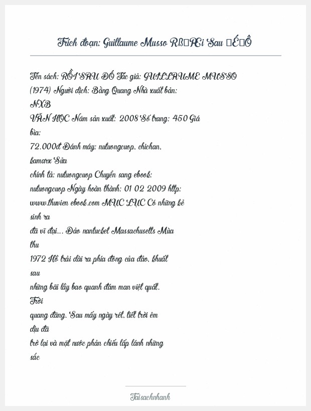 Trích đoạn Guillaume Musso Rß╗Æi Sau ─É├Ô