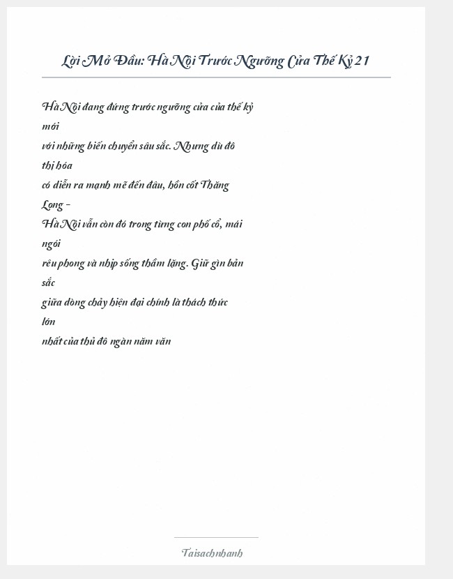 Trích đoạn Hà Nội Trước Ngưỡng Cửa Thế Kỷ 21