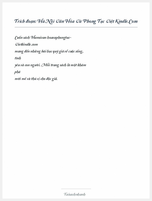 Trích đoạn Hà Nội Văn Hóa Và Phong Tục Việt Kindle.Com
