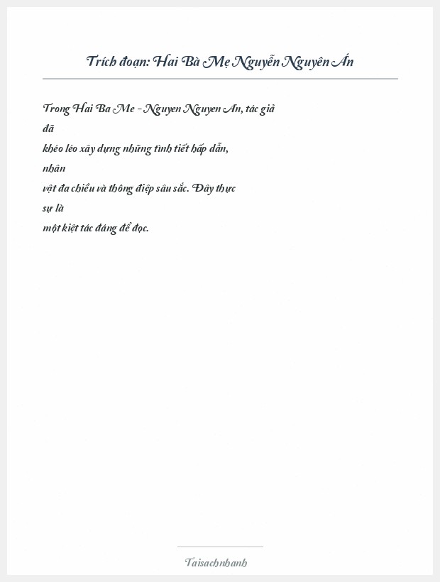 Trích đoạn Hai Bà Mẹ Nguyễn Nguyên Án