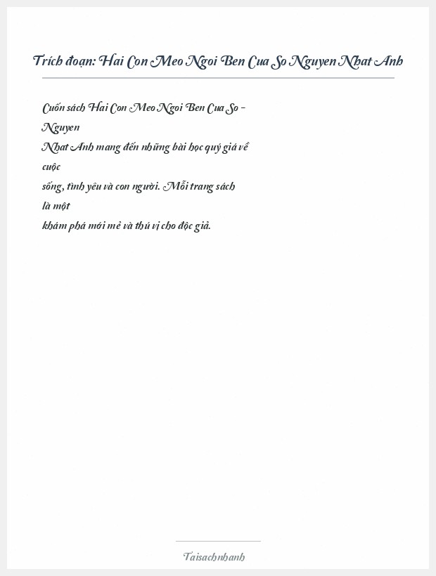 Trích đoạn Hai Con Meo Ngoi Ben Cua So Nguyen Nhat Anh