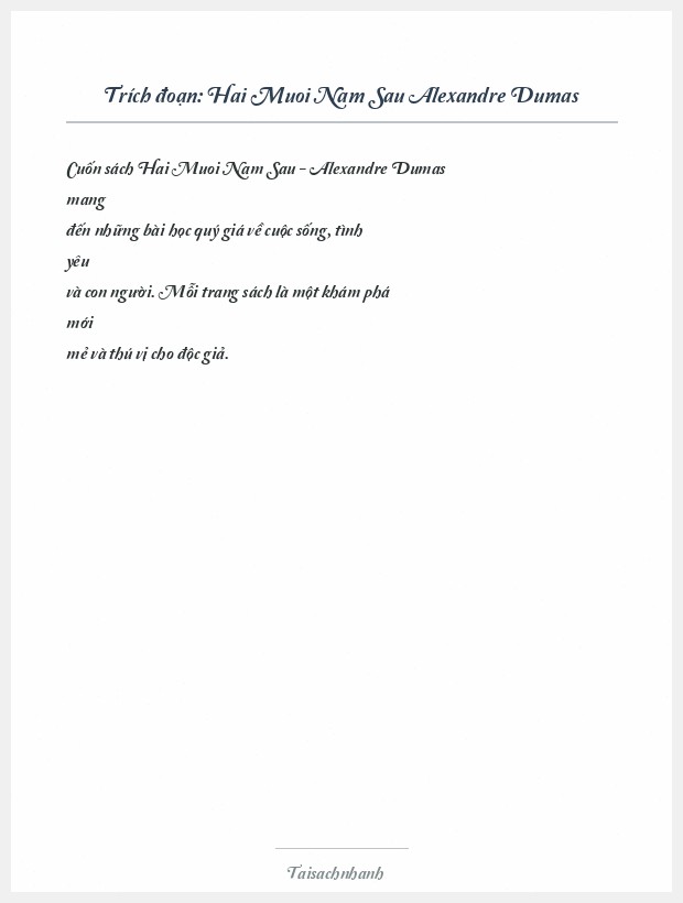 Trích đoạn Hai Muoi Nam Sau Alexandre Dumas