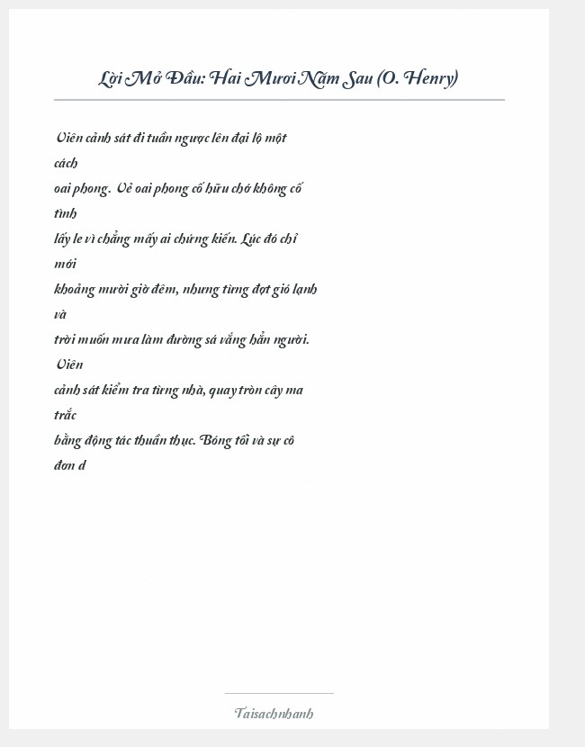 Trích đoạn Hai Mươi Năm Sau (O. Henry)