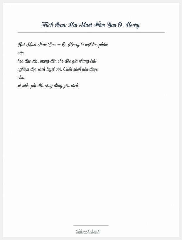 Trích đoạn Hai Mươi Năm Sau O. Henry