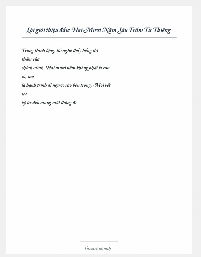 Trích đoạn Hai Mươi Năm Sâu Trầm Tư Thiêng