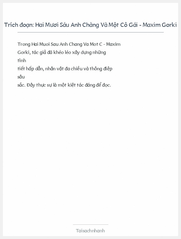 Trích đoạn Hai Mươi Sáu Anh Chàng Và Một Cô Gái - Maxim Gorki