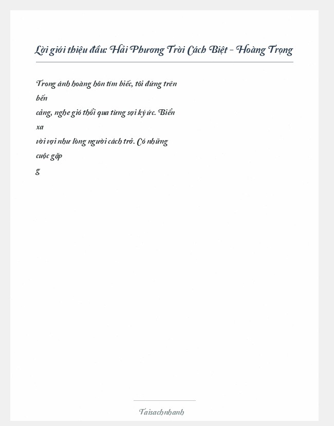 Trích đoạn Hải Phương Trời Cách Biệt - Hoàng Trọng
