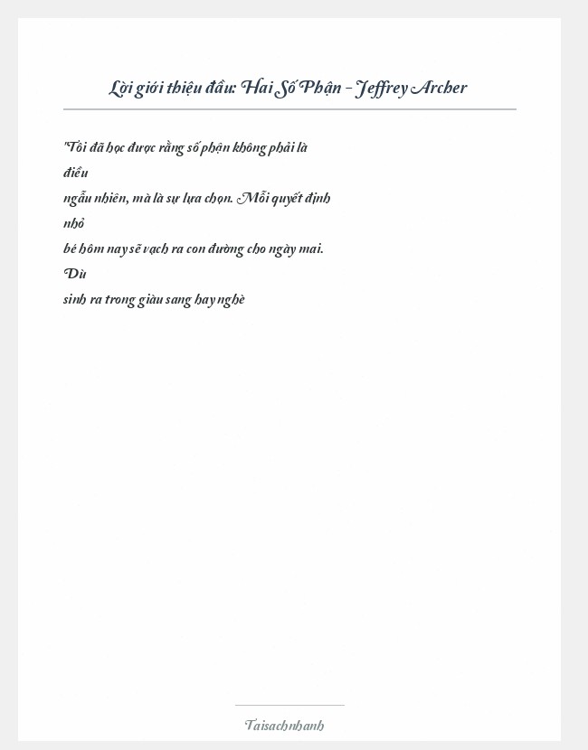 Trích đoạn Hai Số Phận - Jeffrey Archer