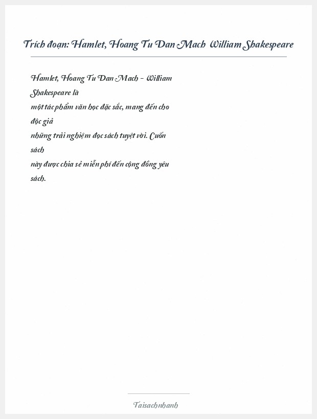 Trích đoạn Hamlet, Hoang Tu Dan Mach William Shakespeare
