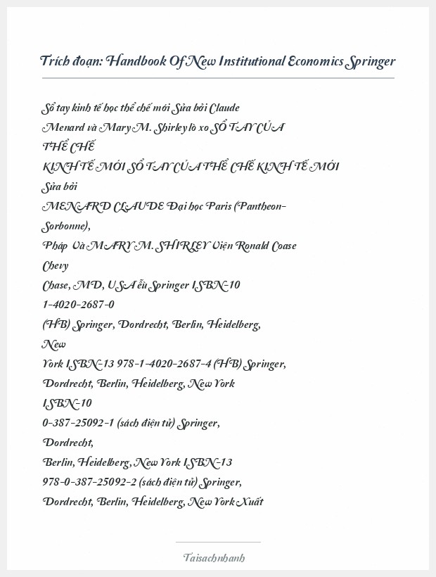 Trích đoạn Handbook Of New Institutional Economics Springer