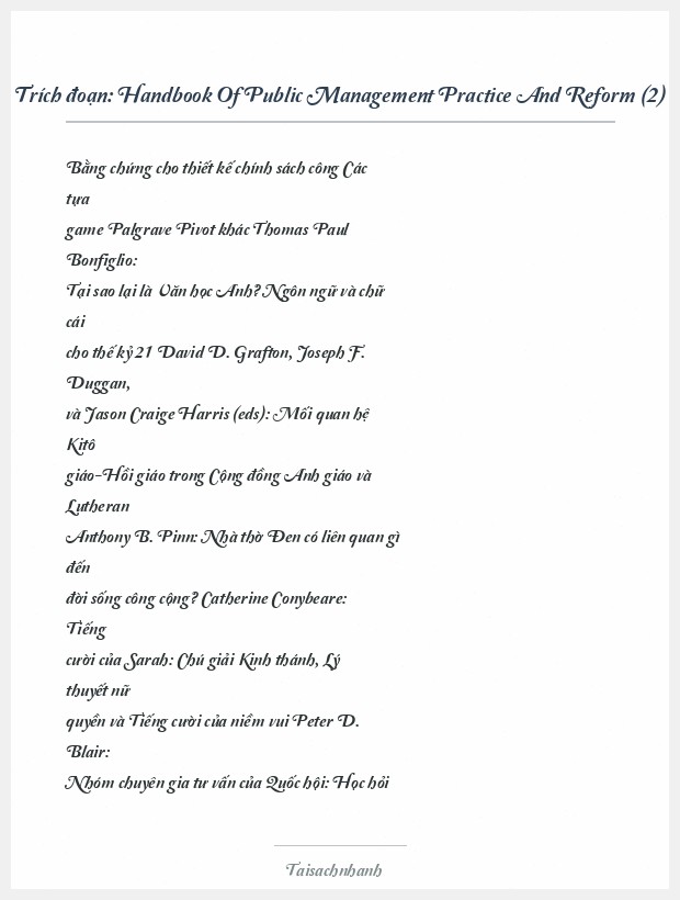 Trích đoạn Handbook Of Public Management Practice And Reform (2)