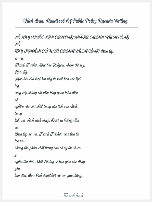 Trích đoạn Handbook Of Public Policy Agenda Setting