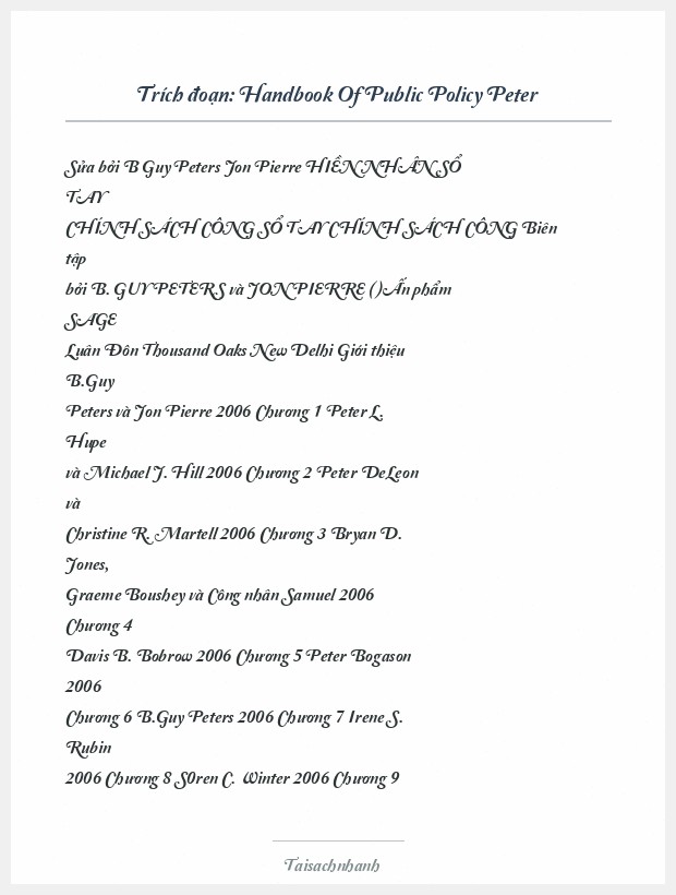 Trích đoạn Handbook Of Public Policy Peter