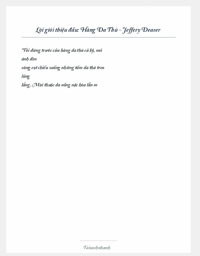 Trích đoạn Hàng Da Thú - Jeffery Deaver