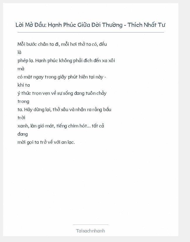 Trích đoạn Hạnh Phúc Giữa Đời Thường - Thích Nhất Tư