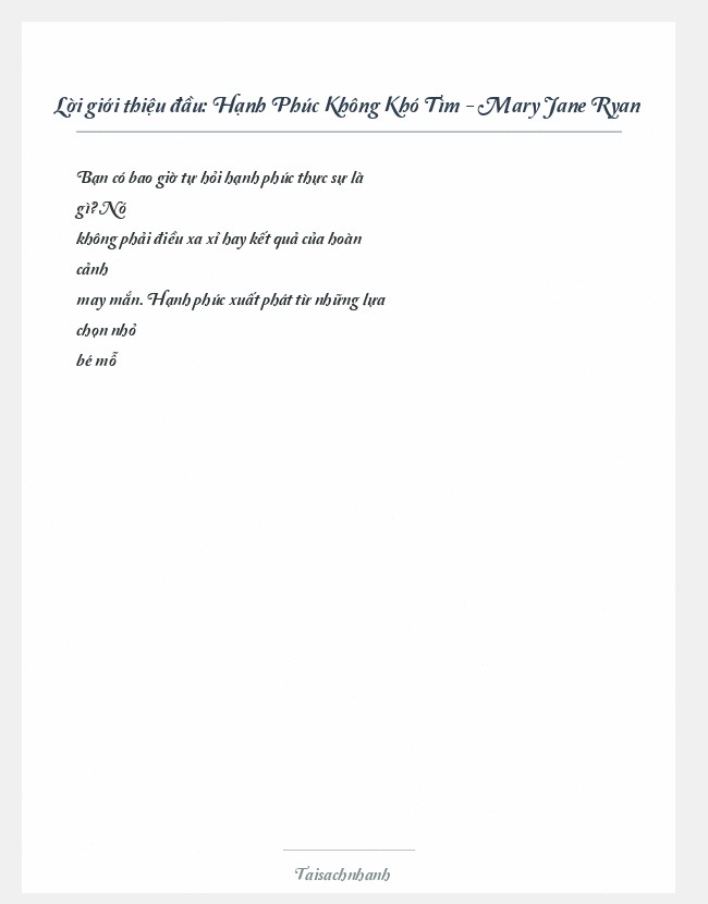 Trích đoạn Hạnh Phúc Không Khó Tìm - Mary Jane Ryan