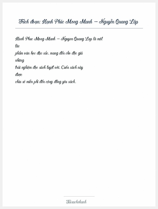 Trích đoạn Hạnh Phúc Mong Manh - Nguyễn Quang Lập